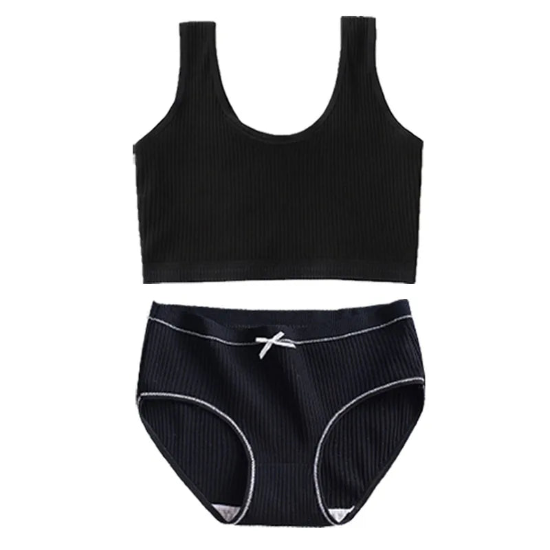 Cotton Girls Panties And Bras Sets Teenage Girls Cotton Training Bra Panty Set Solid Kids Sports Bra Briefs Underwear