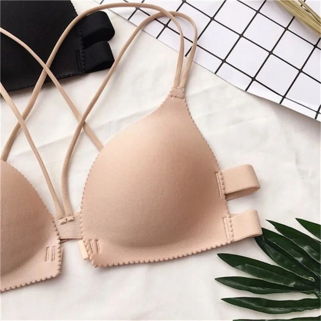 ZXYOUPING Women Bra and Panty Set, Front Button Push-up Bra, Sexy Thong Underwear Set, Seamless Bra and Panty Set Without Wires