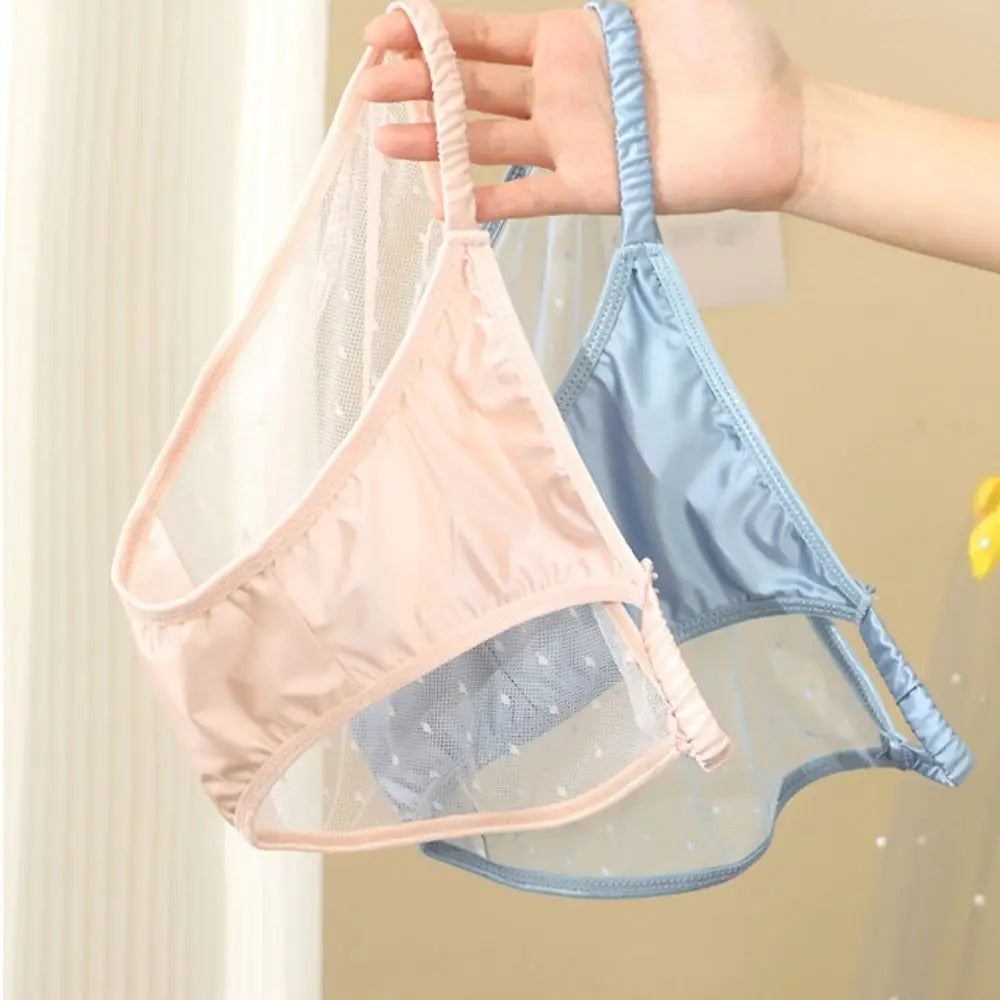 Lingerie Ice Silk Low Rise Briefs Women Korean Soft Seamless Lingerie Transparent Cotton Crotch Mesh Panties Smooth