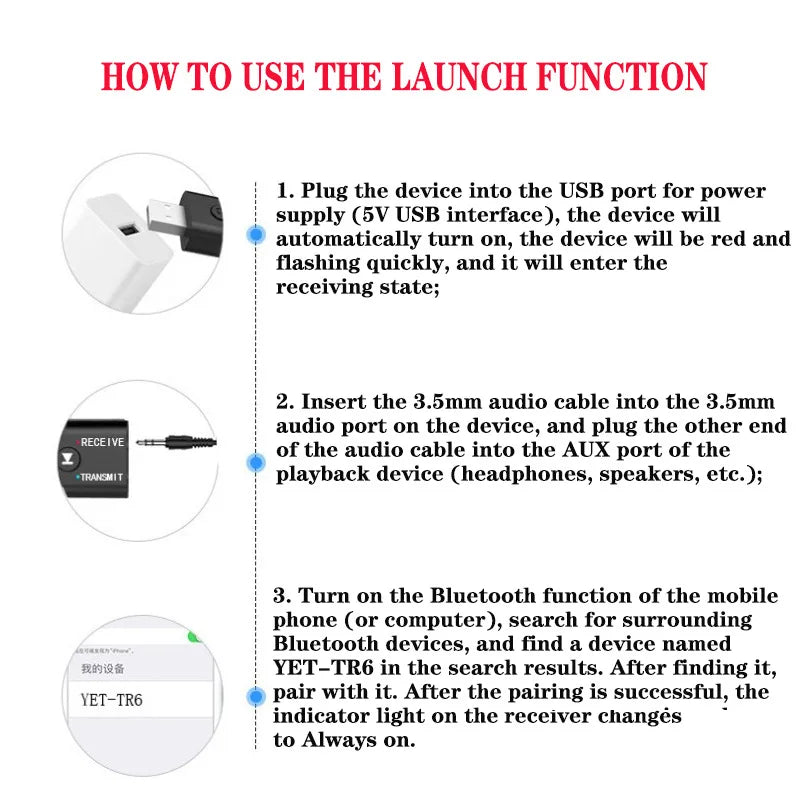 Bluetooth Audio Adapter Bluetooth USB Receiving Transmitter 2 in 1 Audio Transmitter Receiver