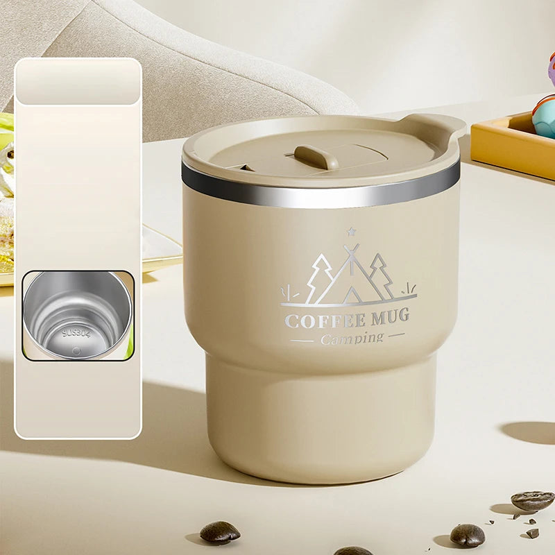 400ML Thermal Cup 304 Stainless Steel Double Layer Insulated Water Cup Office Milk Coffee Mug Student Portable Sealed Tumbler