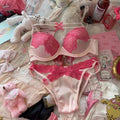 Women Underpants Low Waist Mesh Hollowed Bow Panties and Bra Set Breathable Briefts Lace Push Transparent Lingerie