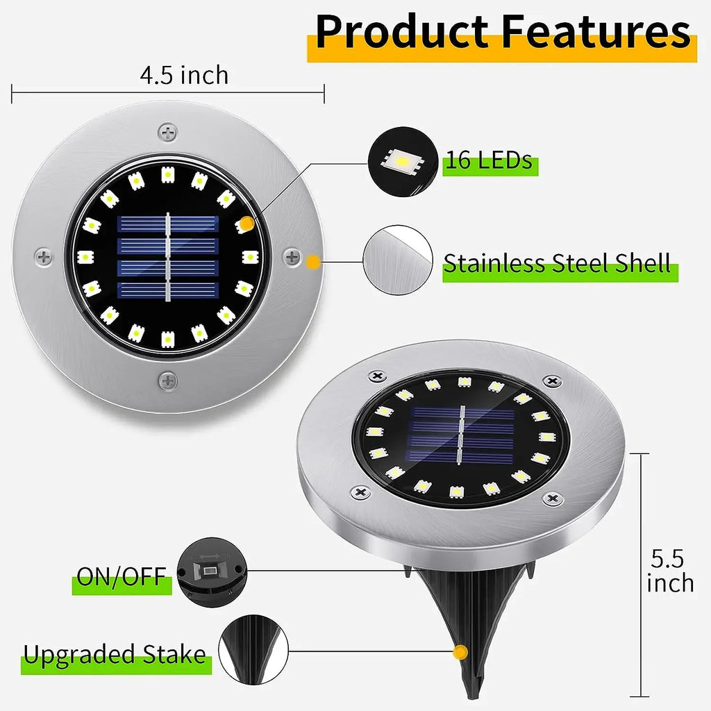 Solar Ground Lights, Waterproof 16LED Solar Light Outdoor Garden,  Landscape Lights for Pathway, Yard, Lawn, Pool, Step, Walkway