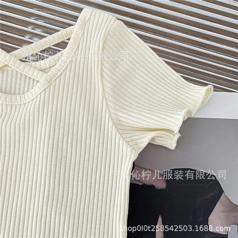 Summer Girls T-Shirt Kids Short Sleeved Thin Soft Tops Simple Solid Color Casual Children Clothing 2-6 Years Sweet Shirtthing