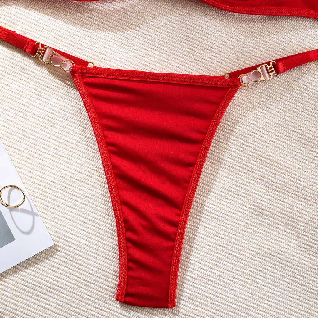 Cut Out Bra Set Women 2-piece Halter Bra + Brief Underwear Set 4 Color Velvet Sexy Intimates