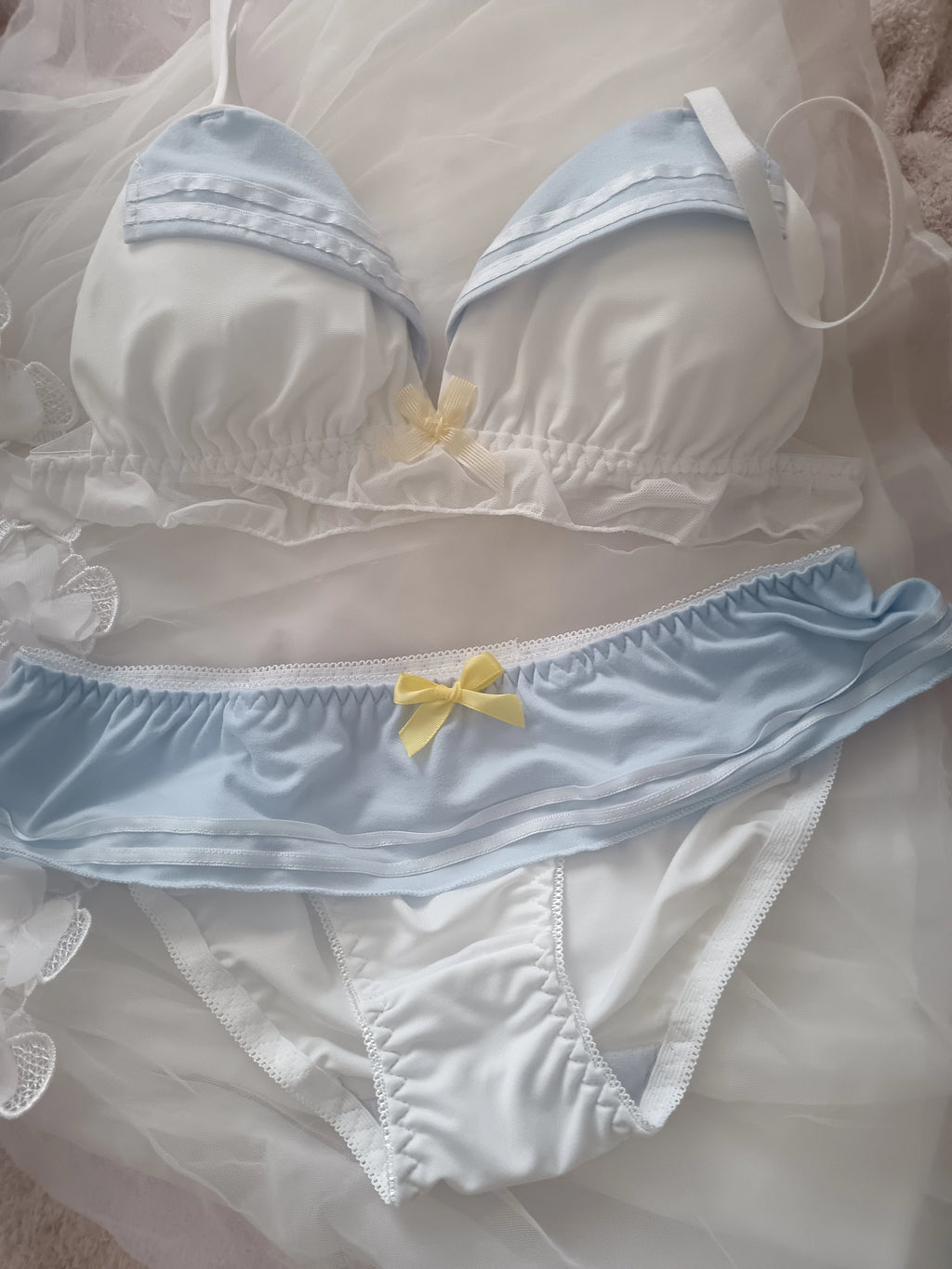 Sexy Bra Set for Women and Girls, Navy Style, Breathable Thin No-Wire Triangle Cup, Lifting and Slimming Bra Two-Piece Set