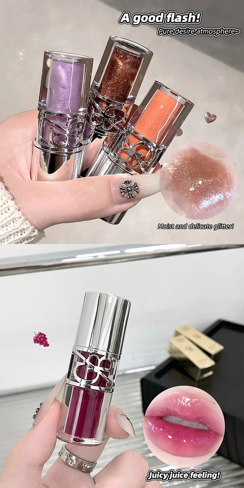 Clear Glass Gray Coffee Shine Lip Gloss Mirror Watery Moisturize Plumper Long Lasting Lip Tint Juicy Lip Oil Gloss Stain Makeup