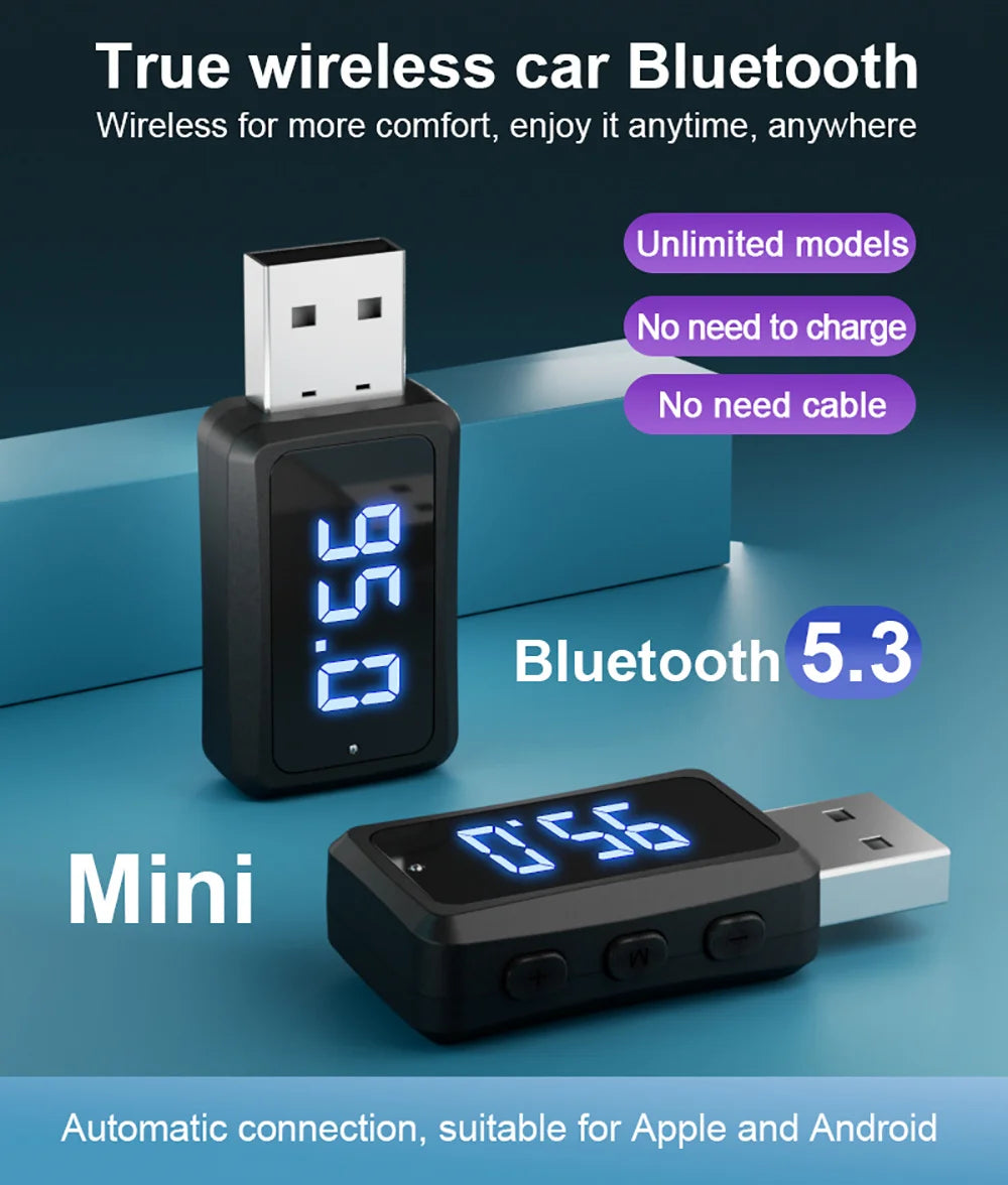 USB Bluetooth 5.3 5.4 Adapter USB Dongle Wireless Music Audio Receiver Transmitter Handsfree Call With Mic LED Display For Car