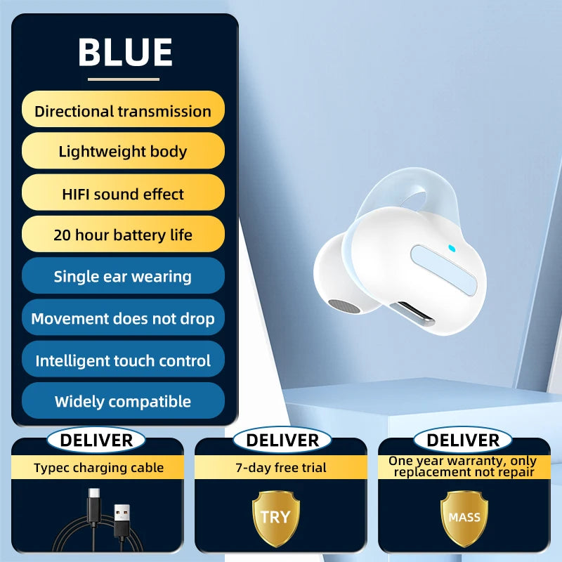 Bluetooth earphones, single ear clip on design, comfortable to wear, small and convenient in terms of bone conduction