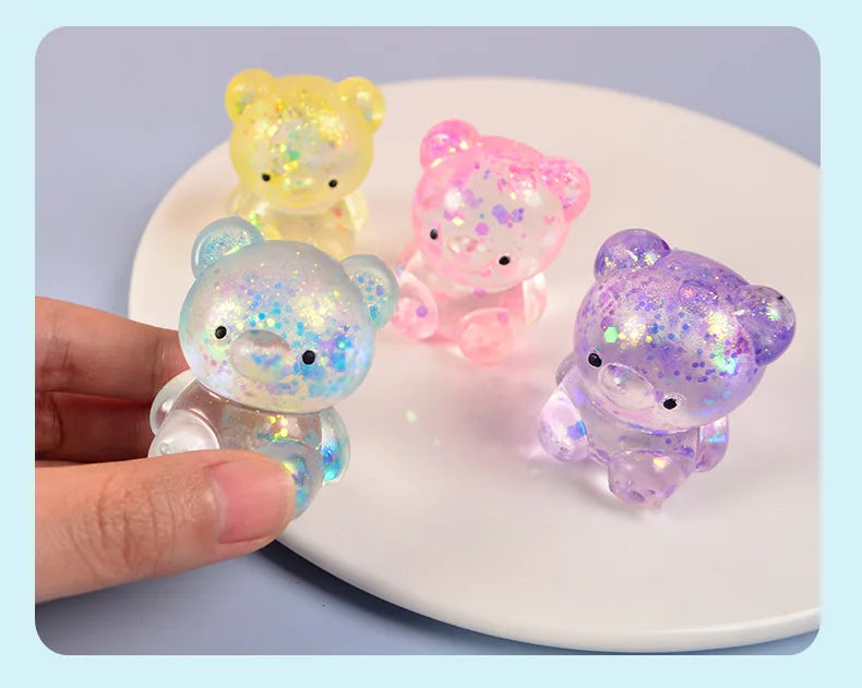 Fidget Bear Toy Squishys Glitter Gummy Bear Needoh Small Cute Animal Anti Stress Fidget Splat Decompressions Vent Squeeze Toy