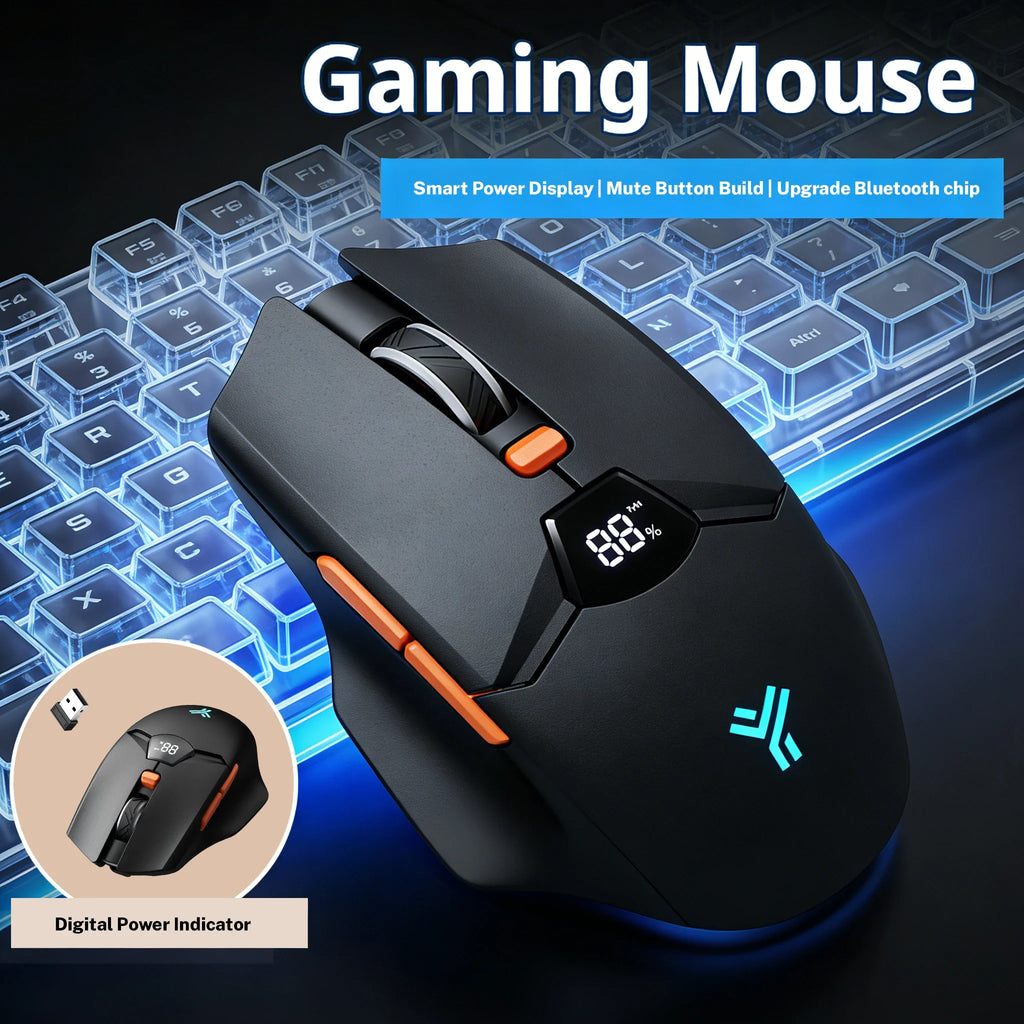 Wireless Bluetooth Mouse with Digital Battery Display, Silent Ergonomic Mouse for PC Laptop Gaming, 2.4G/Bluetooth 5.0
