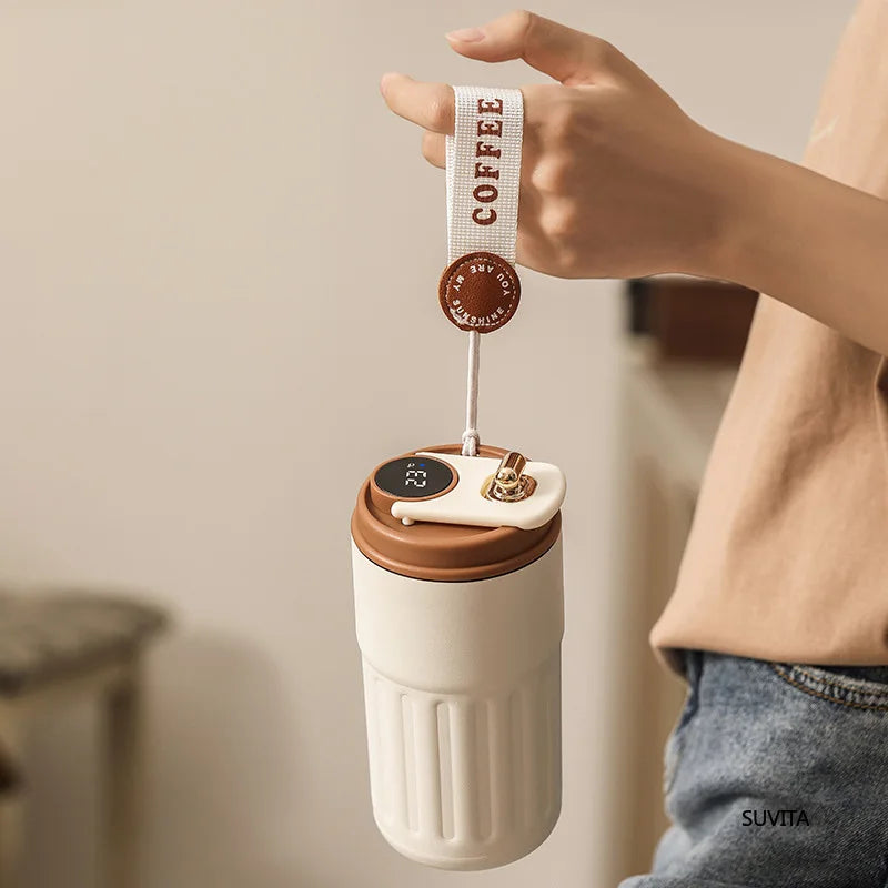 450ML Thermos Water Bottle Smart Display Temperature Stainless Steel Vacuum Coffee Cup Keep Cold and Heat Travel Thermal Mug