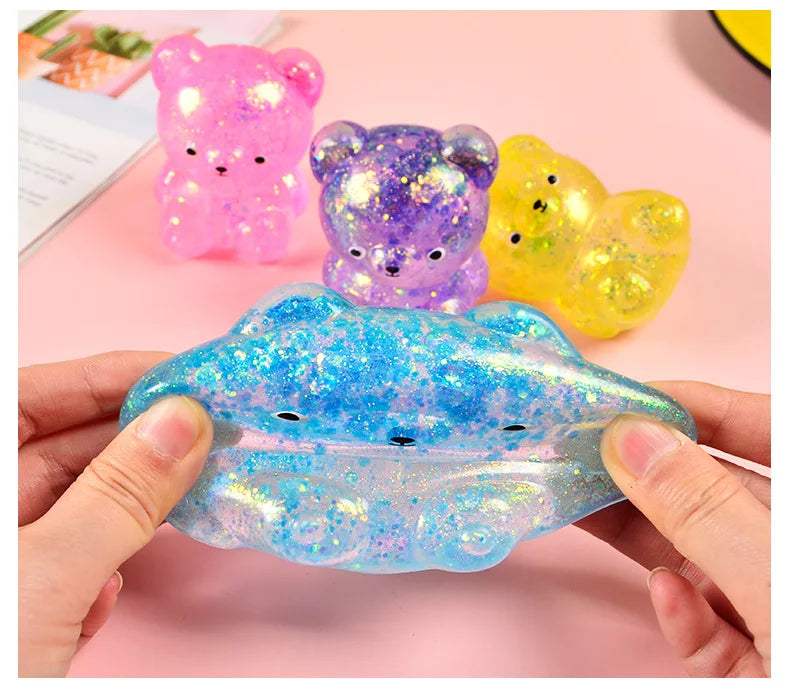 Fidget Bear Toy Squishys Glitter Gummy Bear Needoh Small Cute Animal Anti Stress Fidget Splat Decompressions Vent Squeeze Toy