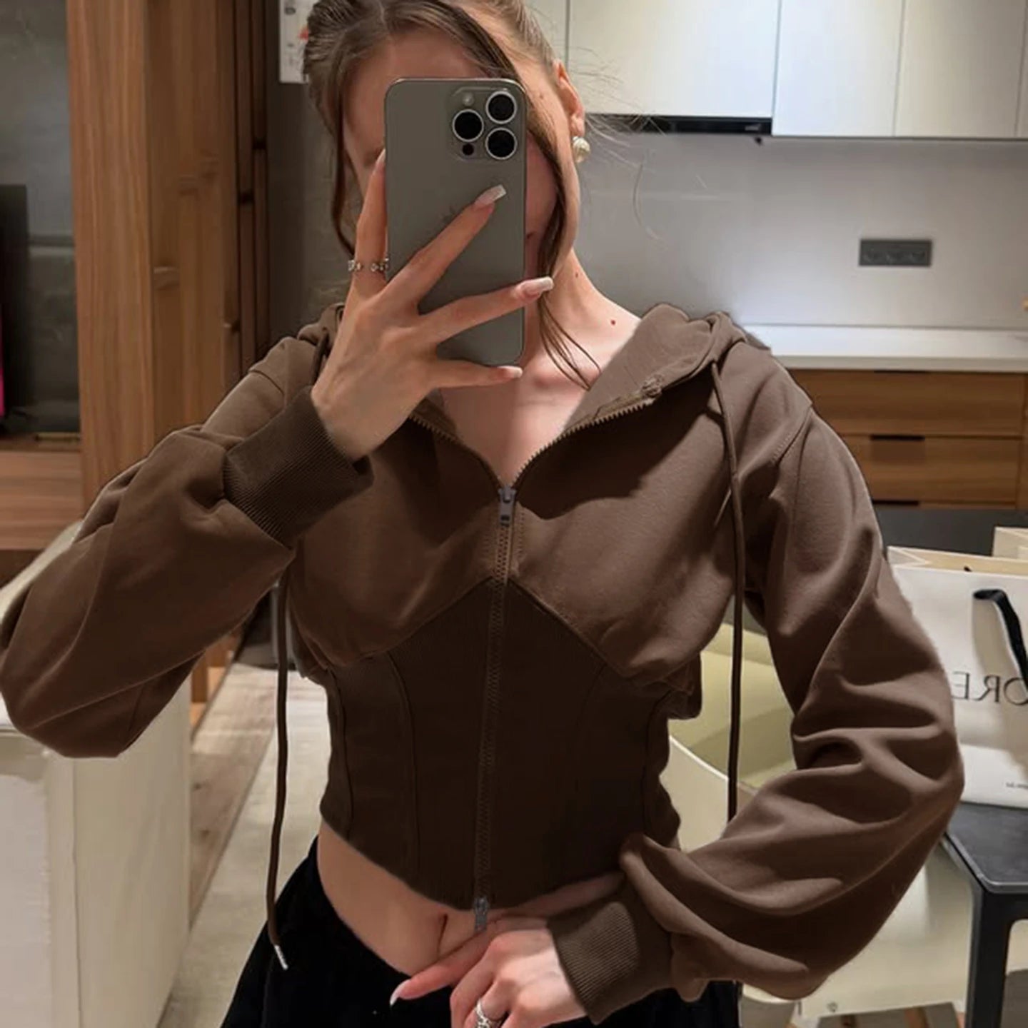 Sporty Activewear Solid Corset Style Hoodies Casual Zip-Up Long Sleeve Hooded Sweatshirt Women Autumn Winter Streetwear Coats