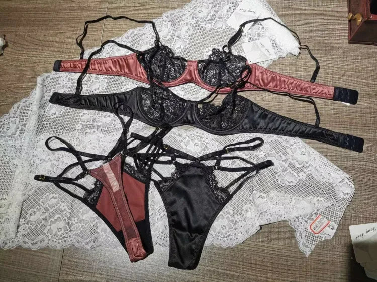 Ultra Thin Sexy Push Up Bra Set Lingerie See Through Satin Temptation Seductive Bra and Panty Set Underwear Bralette Lenceria