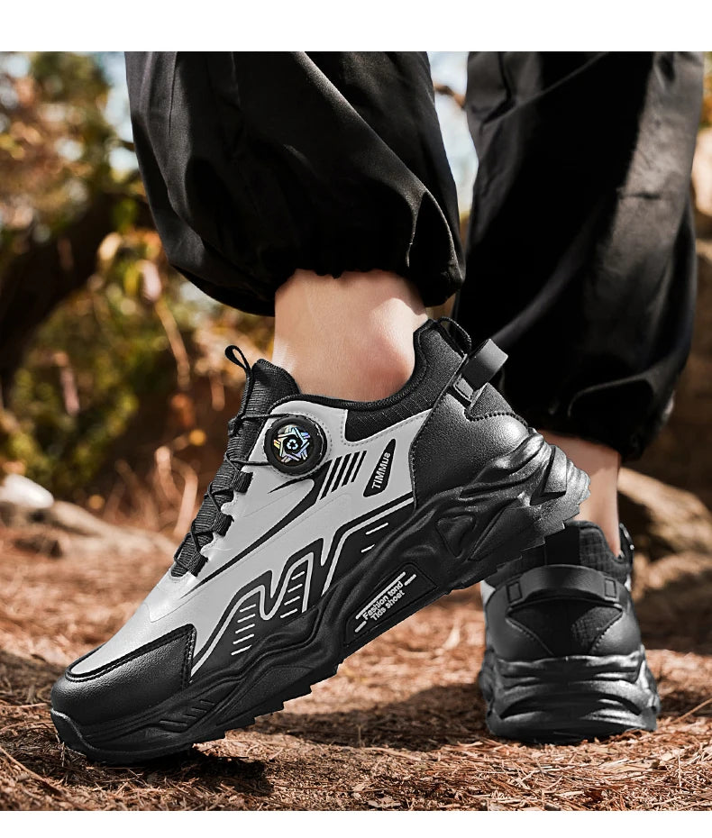 Men's Korean Casual Sports Shoes Four Season Soft Sole Rotating Shoelaces Running Shoes Breathable Walking Shoe Student Sneakers