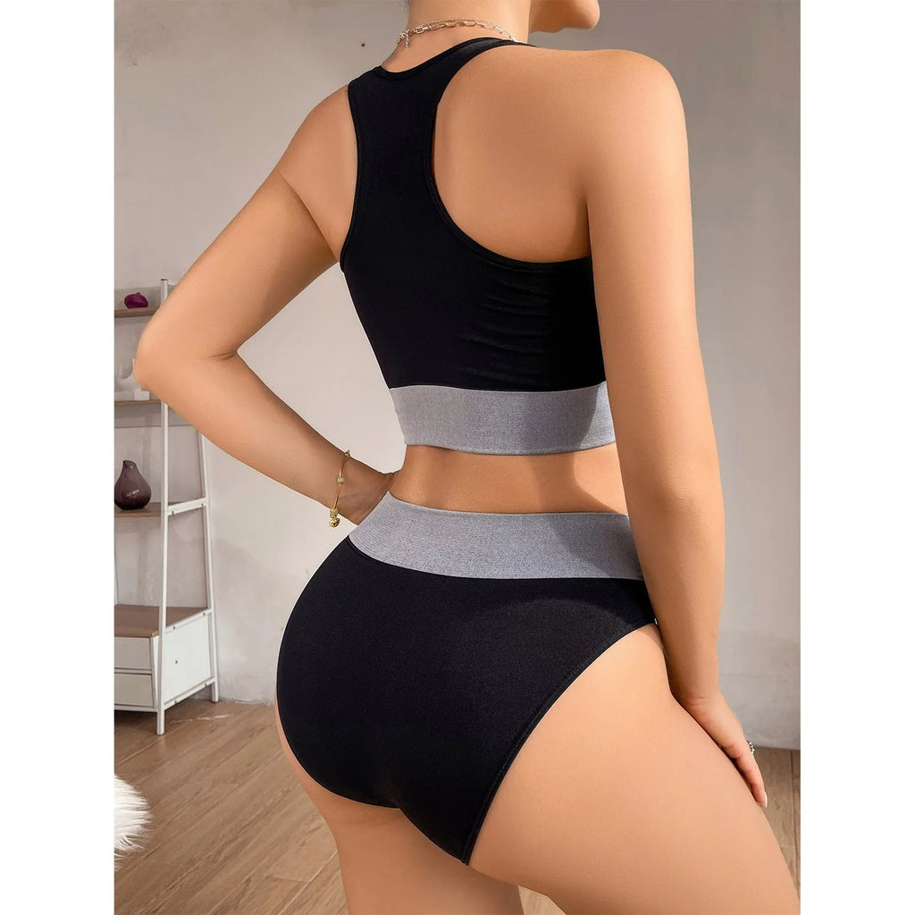 Women Seamless Bra Set Sexy Panties Mid Waist Comfortable Sports Underwear Set Tank Tops Lingerie Female Wire Free Brassiere