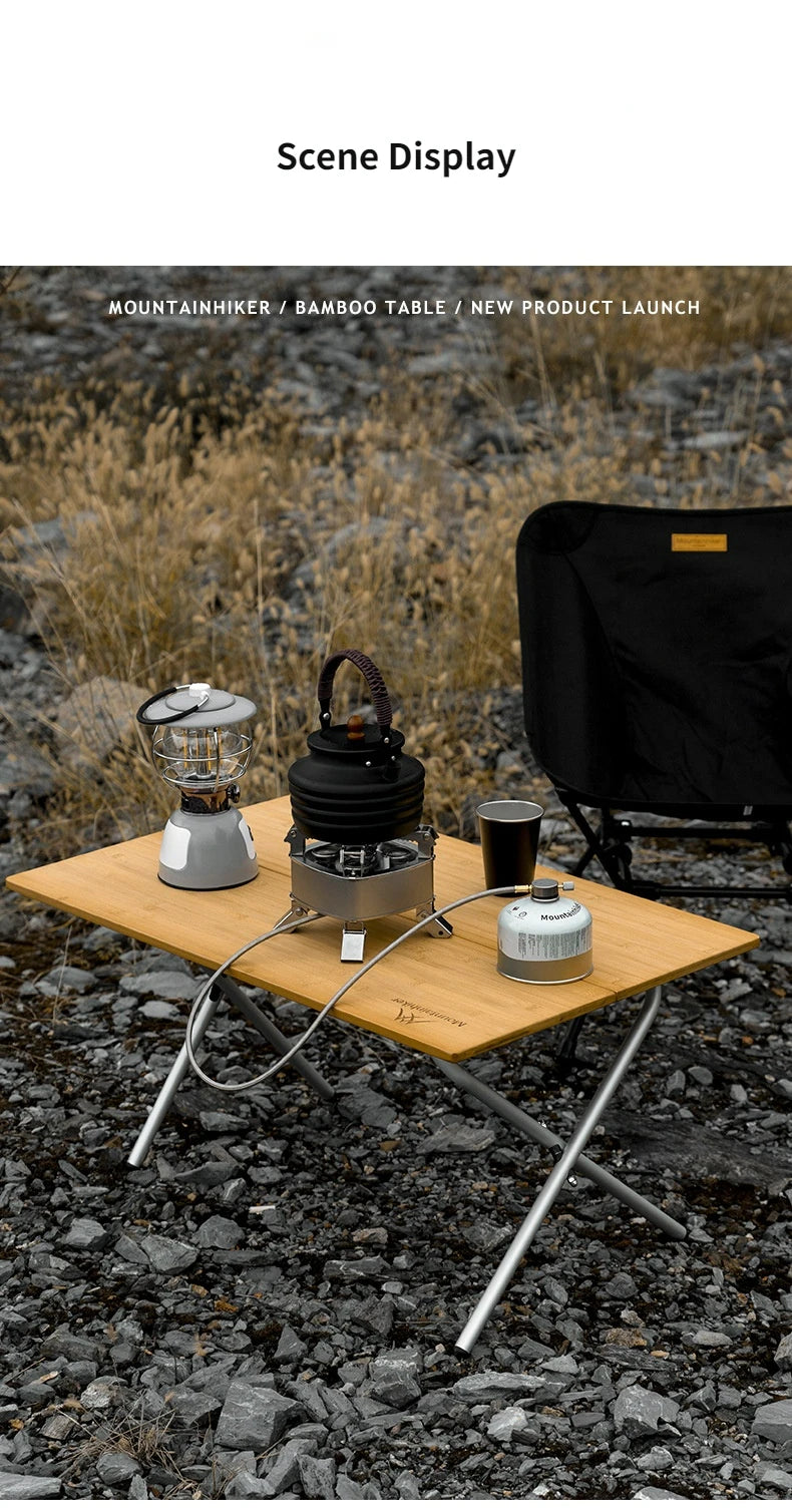 MOUNTAINHIKER Outdoor Camping Bamboo 2/3 Folding Table Portable Fast Storage Folding Desk Outdoor Dining Table Picnic BBQ Table