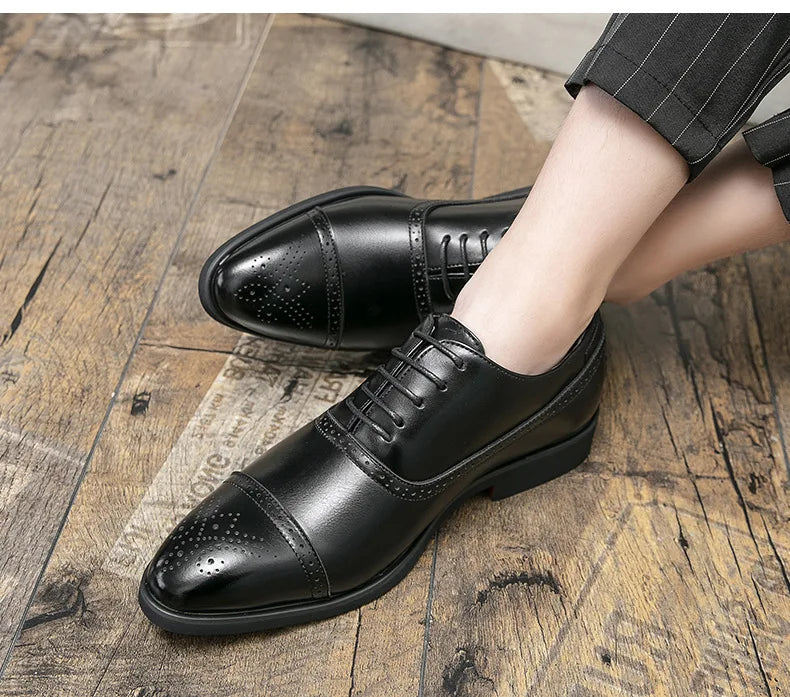 Men's Dress Shoes Red Sole Leather Shoes Pointed Party Shoe Lace-up Office Oxfords Casual Wedding Shoe Retro Business Men Shoes