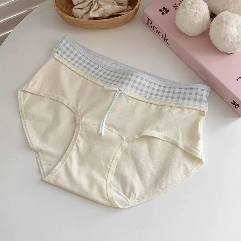 Lingerie Mid-waist Underwear for Women Bow Patchwork Women's Sweet Panties Large Size Underpants Cotton Briefs Lady