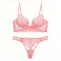 Sexy French Deep V Embroidery Mesh Lingerie Set Autumn Women's Ultra-thin Lace Bra and Panty Set Female Solid See Though Bra