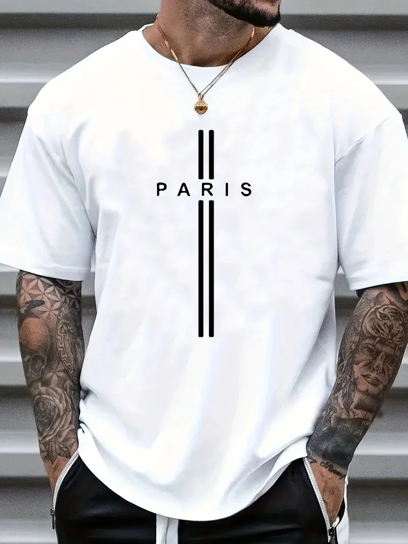 Fashionable casual men's solid color letter print pattern casual loose street fitness high quality versatile men's T-shirt