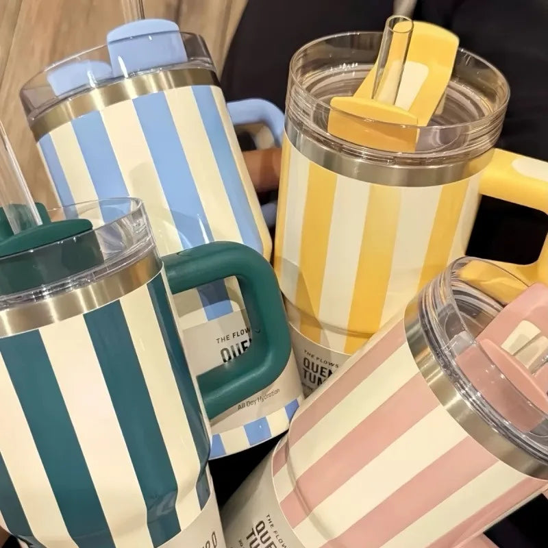 20oz Thermal Water Bottle With Handle and Straw Drinkware Hot Cold Stainless Steel Thermos Portable Car Coffee Cups Thermal Mug