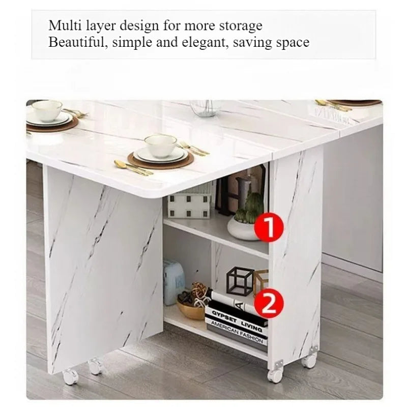 Folding dining table household small apartment movable pulley retractable rectangular simple multi-functional eating table