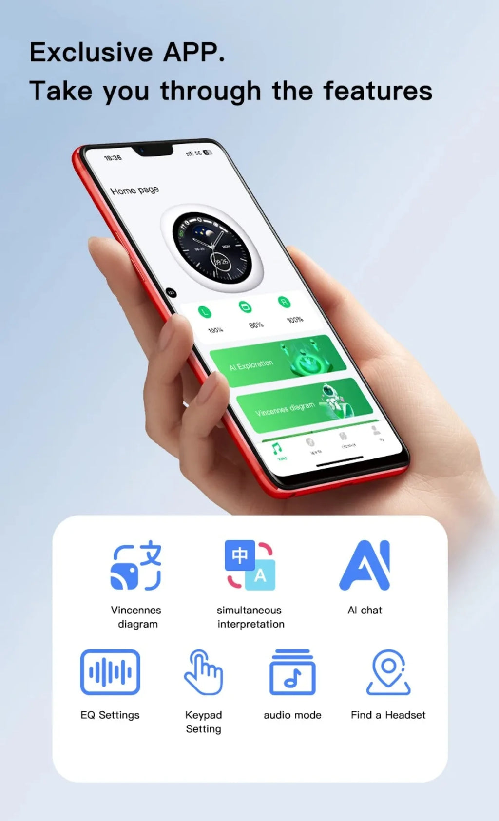 Wireless Bluetooth Translation Headphones with Touch Screen ANC ENC Noise Cancellation 164 Languages Translator Lifetime Free