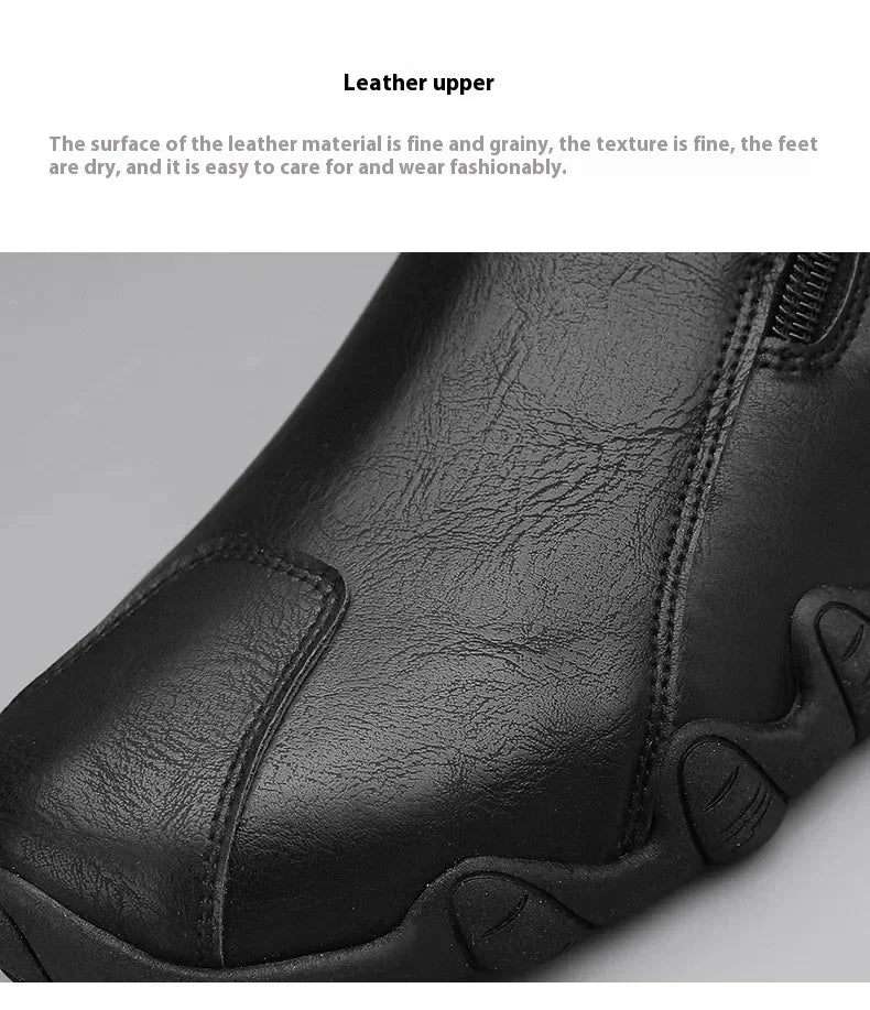 Men's Leather Shoes Ankle Boots Casual Leather Loafers Zipper Comfortable Formal Flat Solid Color White Shoes Driving Moccasins