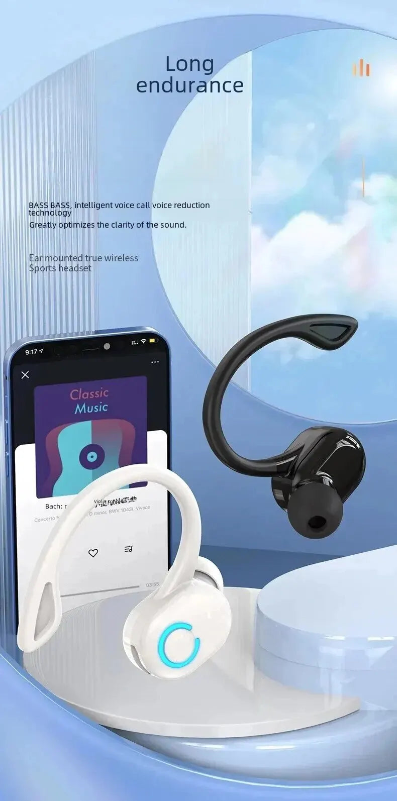Wireless Bluetooth 5.0 Earphones HIFI Stereo With HD Mic Handsfree Headset Business Car Call Headphone For iPhone Xiaomi Huawei