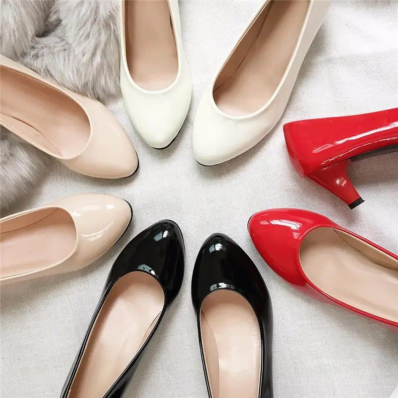 Women's Low Heeled Shoes with Pointed Toes and Shallow Mouth Seasonal Single Shoes Fashionable Thick Heeled Ladies Work Shoes