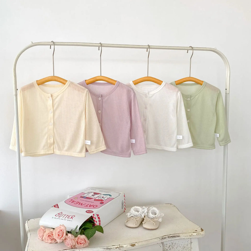 Summer Baby Girl Sunscreen Shirt Solid Color Simple Round Neck Air Conditioning Cardigan Lightweight Breathable Girl's Coat