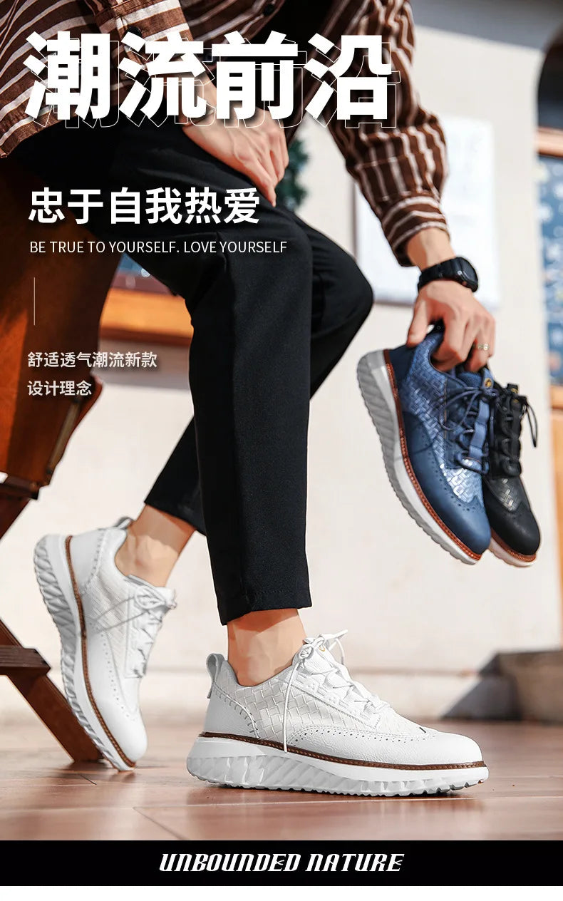 New Shoes for Men Leather Casual Shoes Fashion Breathable Brogues Sport Shoes Street Cool Chunky Sneakers