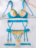 Lingeries Sexy Hot Set Floral Lace Embroidery Push-Up Bra & Garter Belt 4-Piece Exotic Underwear Sultry Suspender Lingerie Set