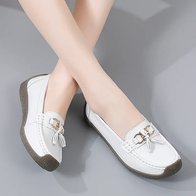 Women's Comfortable Loafers – Soft Sole Flat Shoes with Metal Buckle for Casual Daily Wear and Office Use zapatos para mujer