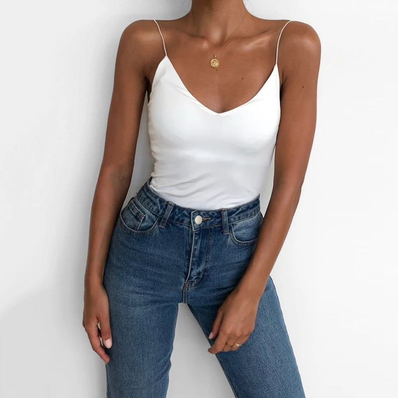 Summer Sexy Vest Women Thin V-neck Strap Camisole Top Solid Color Tank Tops Female Slim Fit Sleeveless For Ladies