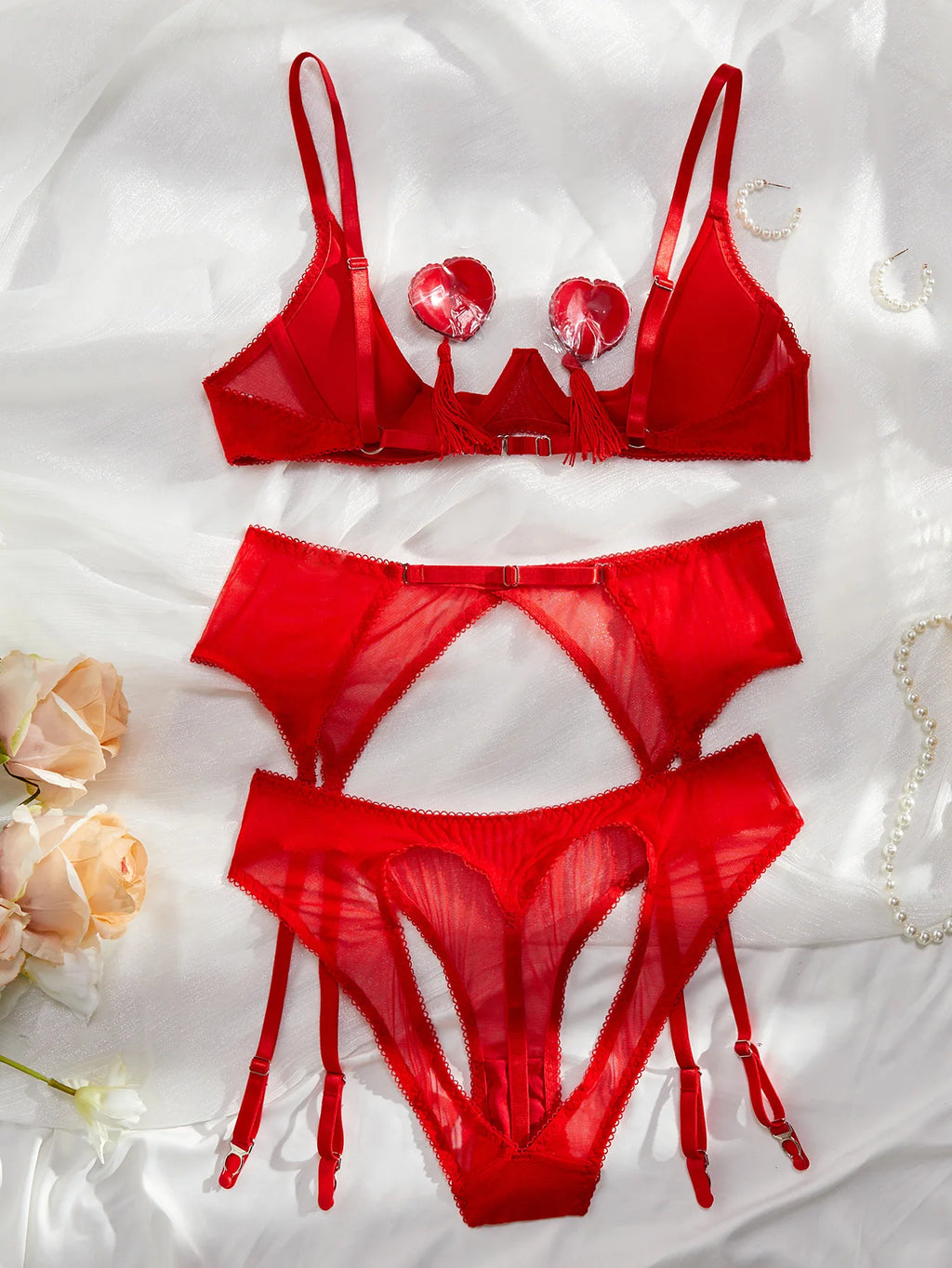 Bra Set Breast revealing deep V-shaped binding strap tassel hollow out sexy lingerie sexy set diamond girl bra and panties sets