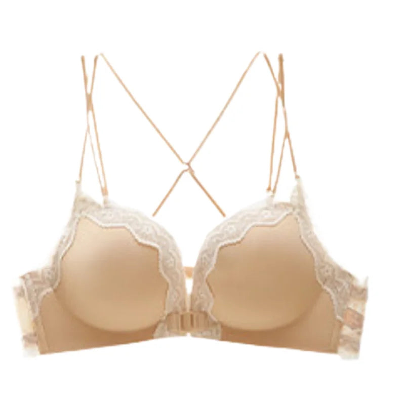 Hot Sale Front Closure Leopard Push Up Bra Set for Women, Backless Small Chest Lift Comfortable Underwear Set