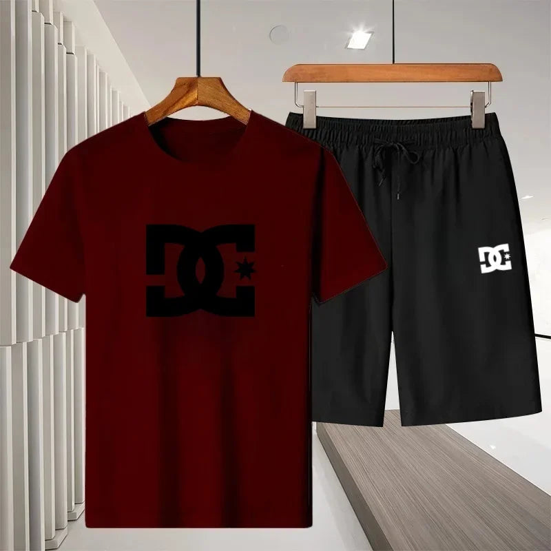 2026 Summer Men's Outdoor Leisure Sports Jogging Fitness Quick-Dry Set - Round Neck Short-Sleeved T-shirt and Shorts 2-Piece Set