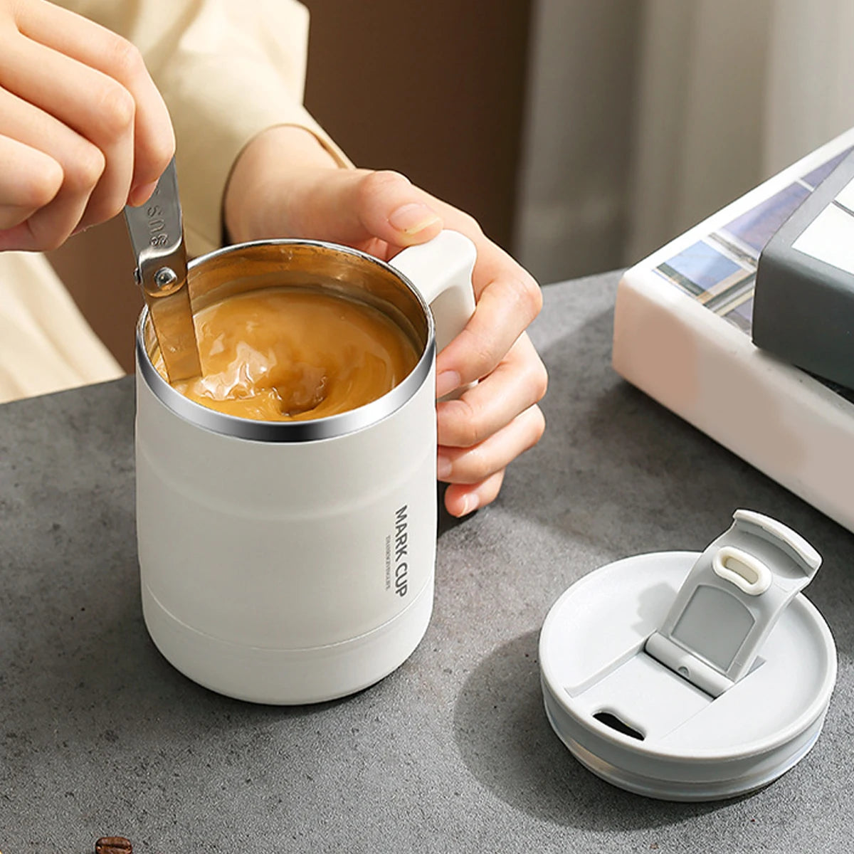 Thermal Cup 304 Stainless Steel Double-layer Insulated Coffee Mug With Spoon Portable Leak Proof Wter Cup For Student Adult