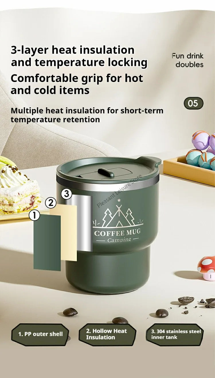 400ML Stainless Steel Thermal Cup Office Coffee Mug  Double Layer Insulated Water Cup Portable Keeps Cold and Heat Thermal Mug