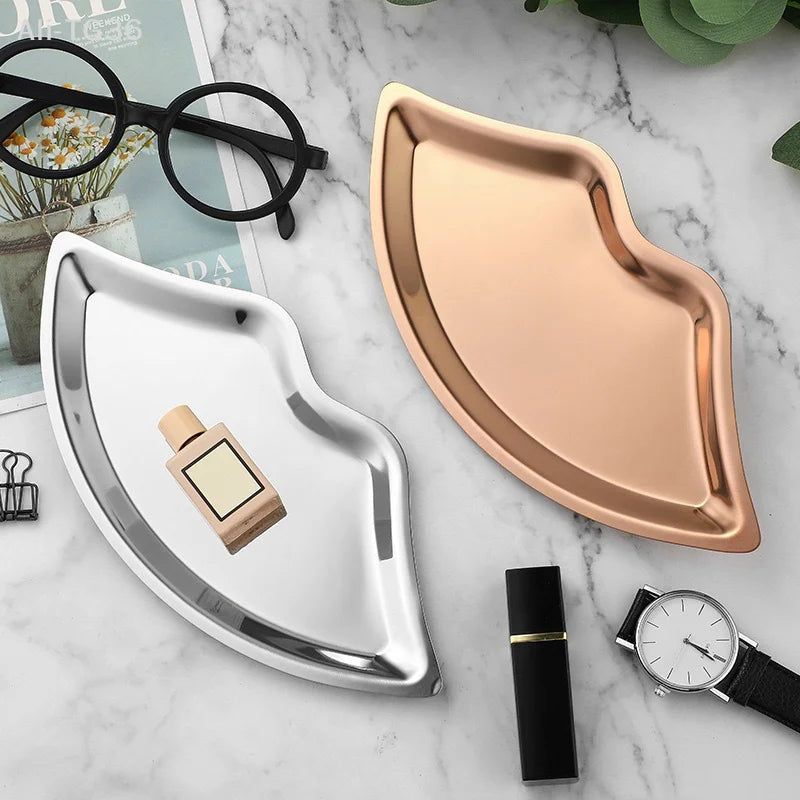 Lip Shaped Jewelry Tray Stainless Steel Metal Tray Female Jewelry Storage Tray Decorative  Home Cosmetics  xkdae
