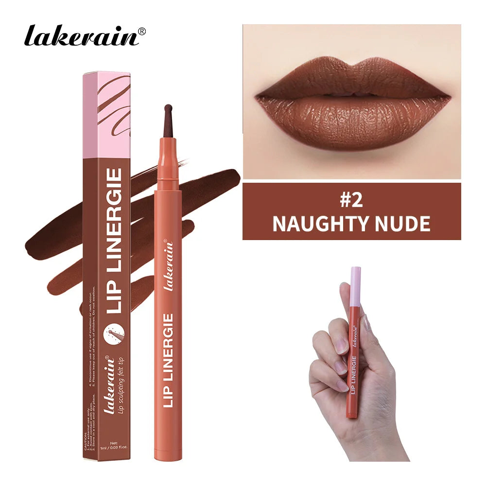 2-in-1 Lip Contour Lip Stain Pen Smudge-proof Non-stick Cup Moisturizing Lip Makeup Cosmetic Dual-Sided Tip Lip Stain & Liner