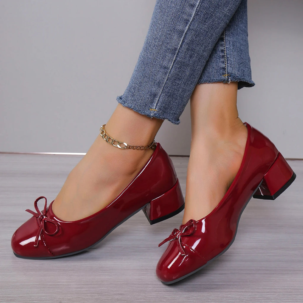 Shoes Women Pumps Platform Heels Women Round Toe Bow-knot Sweet Ballet Shoes Office Woman Mary Jane Shoes Zapatos De Mujer