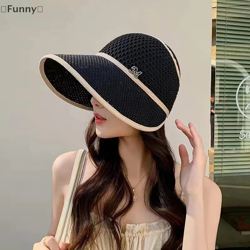 Summer Straw Empty Top Sun Hat For Women Wide Large Brim Visors Hat Travel Sun Hat Women's Hat Beach UV Protection Caps