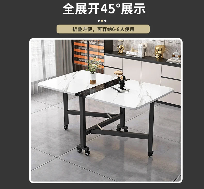 Folding Dining Table For Small Household Multifunctional Folding Rock Board Table Rectangular Living Room Movable Dining Table