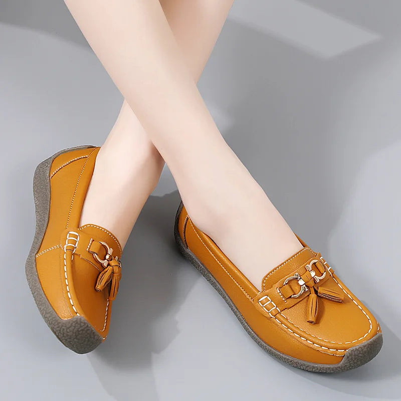 Women's Comfortable Loafers – Soft Sole Flat Shoes with Metal Buckle for Casual Daily Wear and Office Use zapatos para mujer