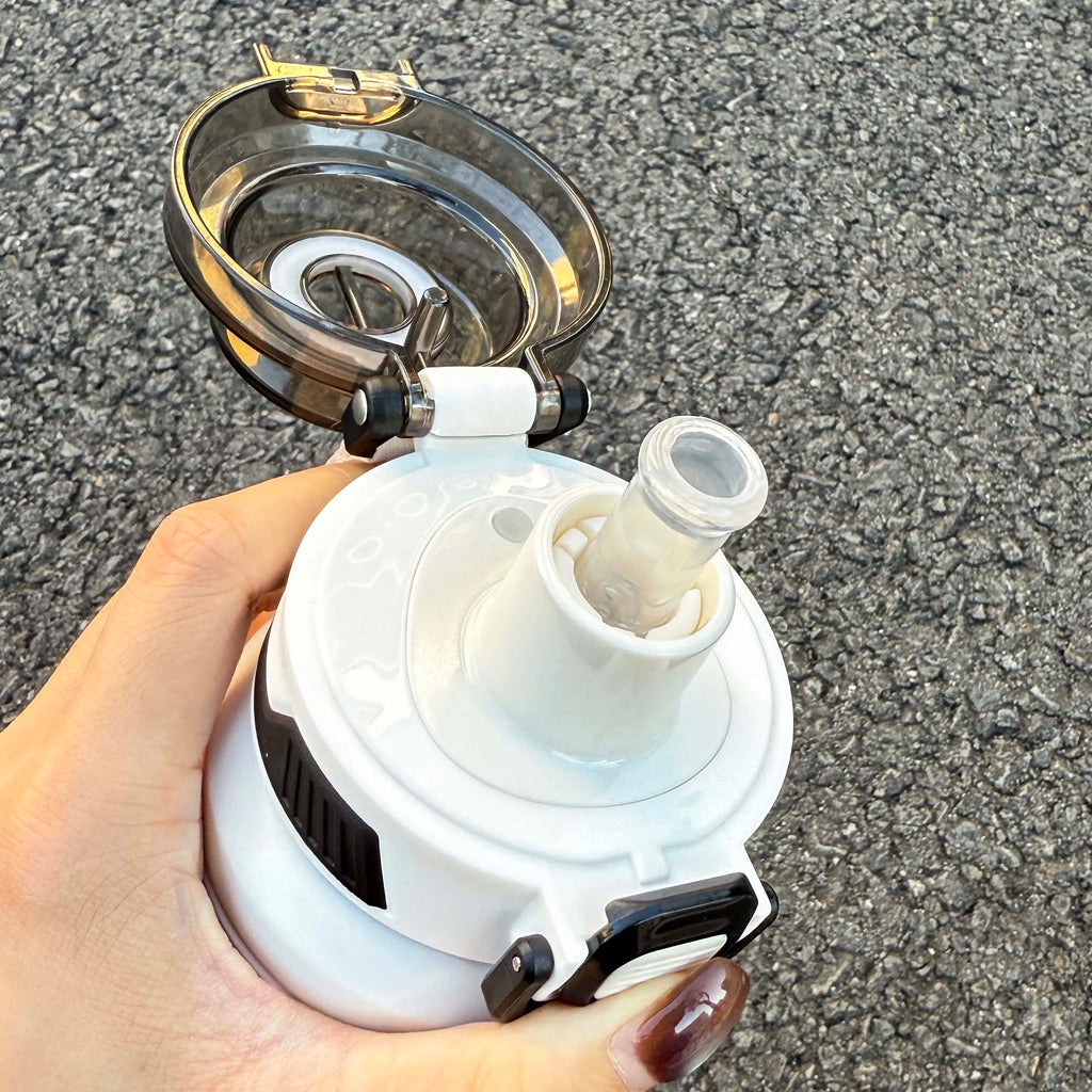 1pc trendy stainless steel thermos cup 650ml, fashionable dual-drinking thermal water bottle, portable with handle for outdoor