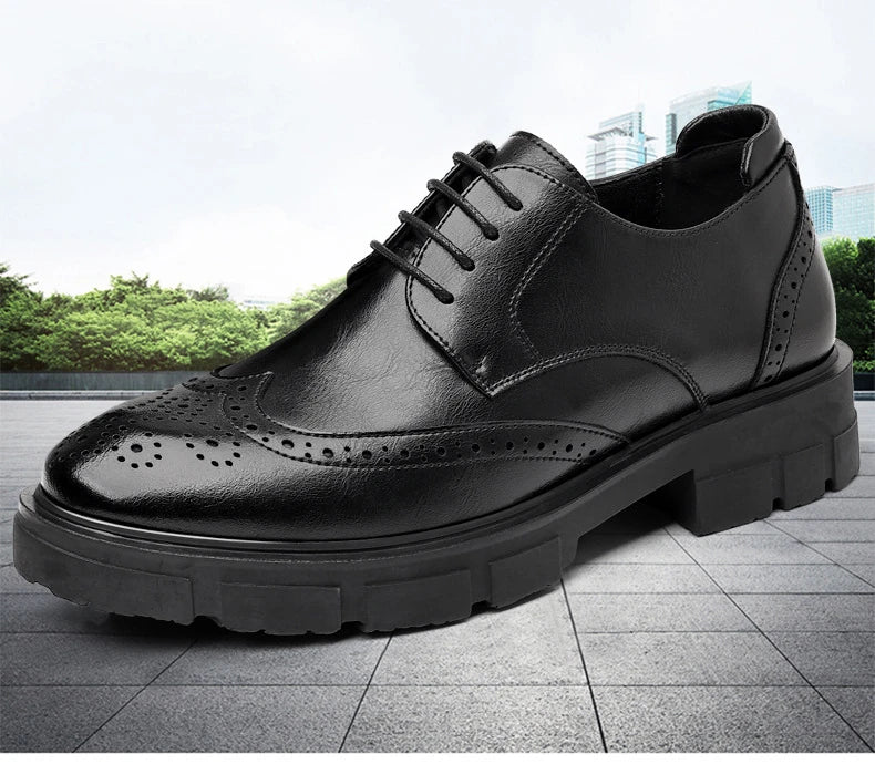 5 8 10cm Heel Leather Shoes for Men Spring Autumn Designer Fashion Casual Platform Shoes Man Increase Black Wedding Shoes Man